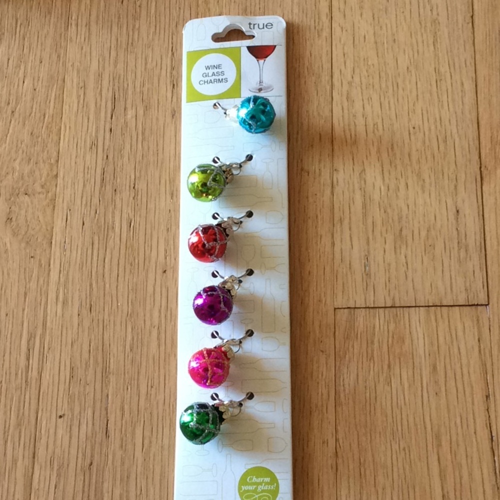 Wine glass charms as brightly colored bulbs